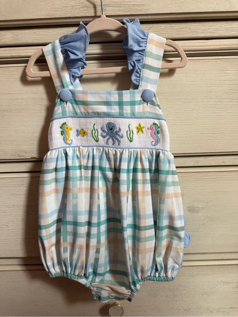 The smocked flamingo sea life embroidery